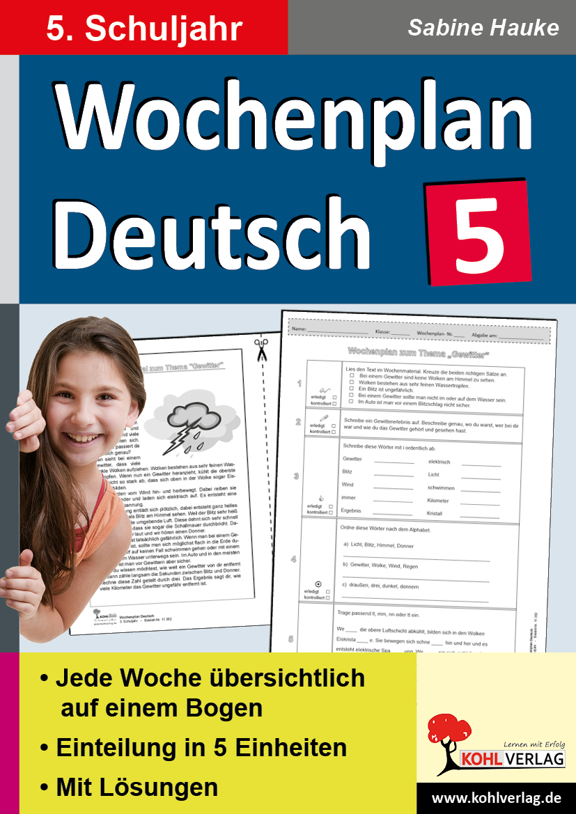 Wochenplan Deutsch / Klasse 5 - Jede Woche in fünf Einheiten auf einem Bogen im 5. Schuljahr