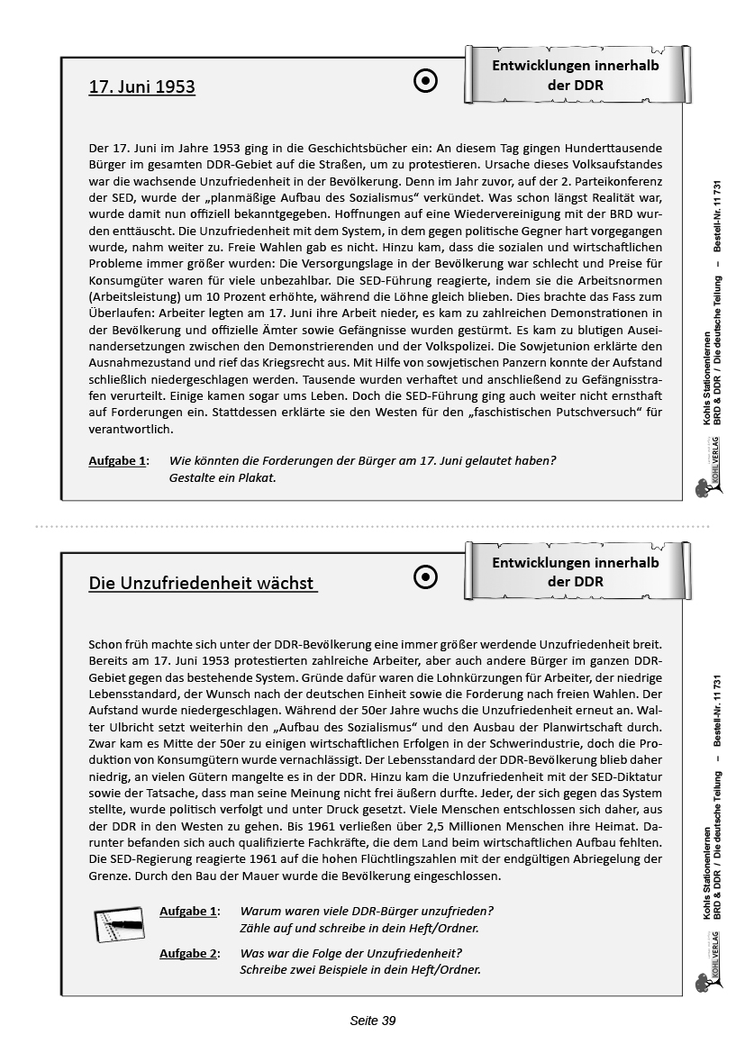 Stationenlernen BRD und DDR / Die deutsche Teilung