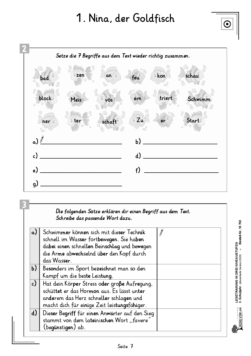 Lesetraining in drei Niveaustufen / Klasse 3