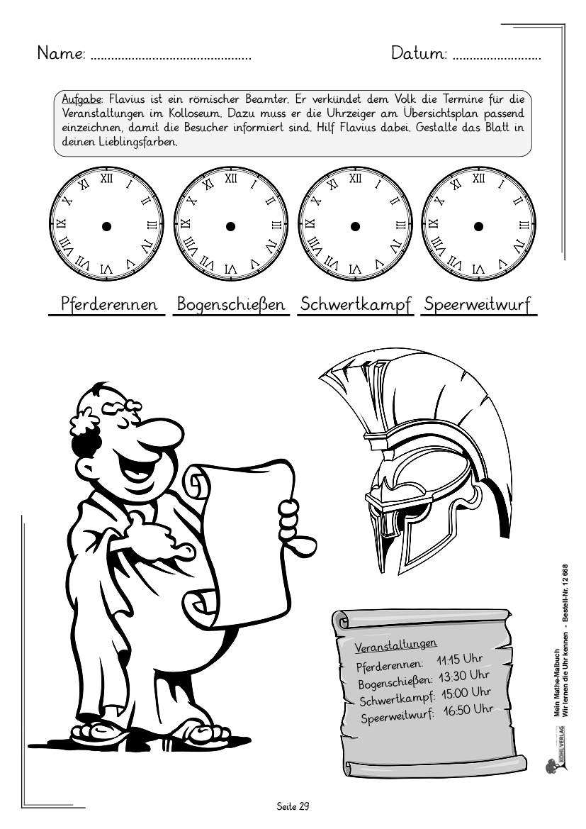 Mein Mathe-Malbuch / Band 8: Wir lernen die Uhrzeit kennen