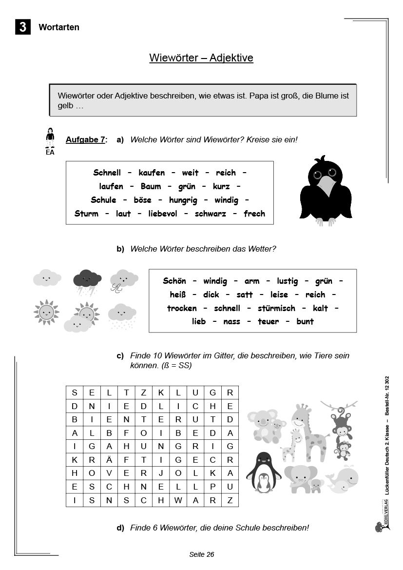 Lückenfüller Deutsch / Klasse 2