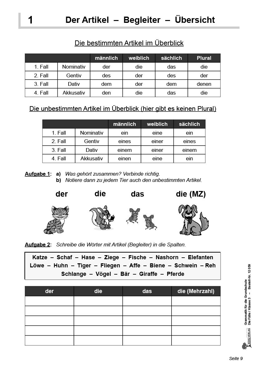 Grammatik für die Grundschule - Die Fälle / Klasse 3