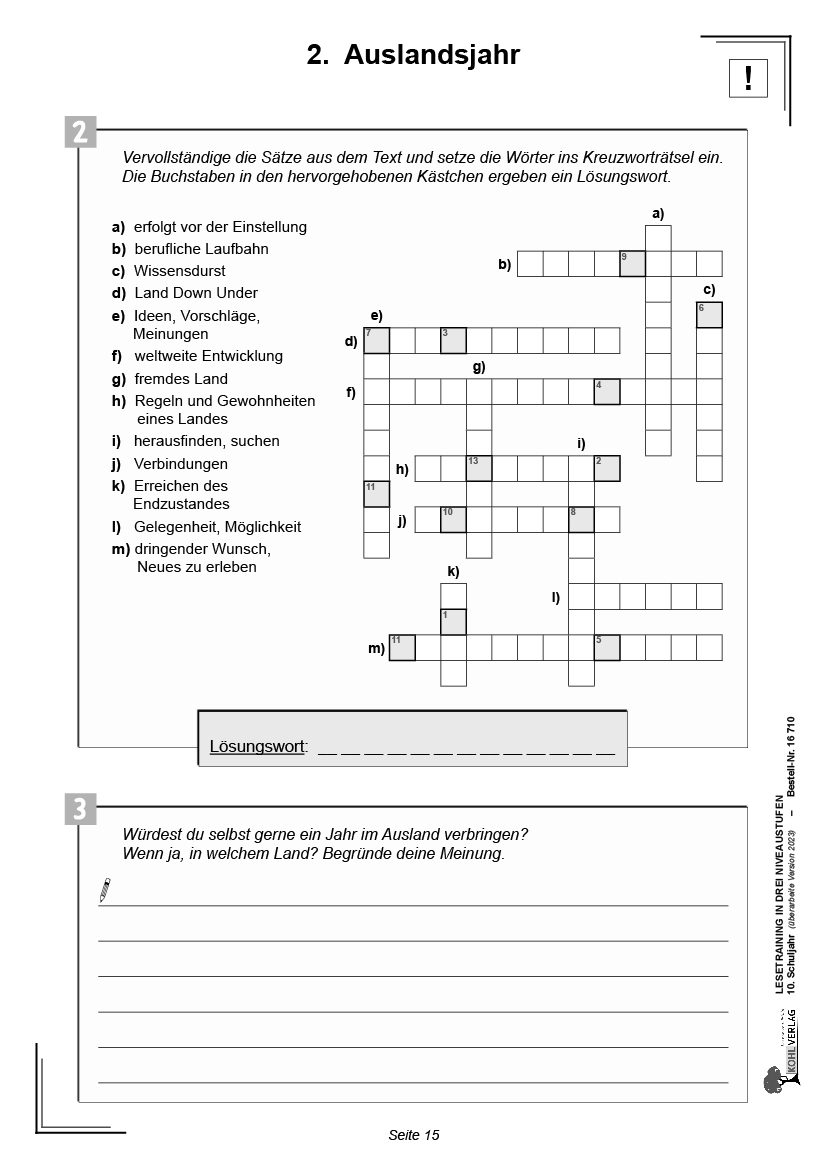 Lesetraining in drei Niveaustufen / Klasse 10
