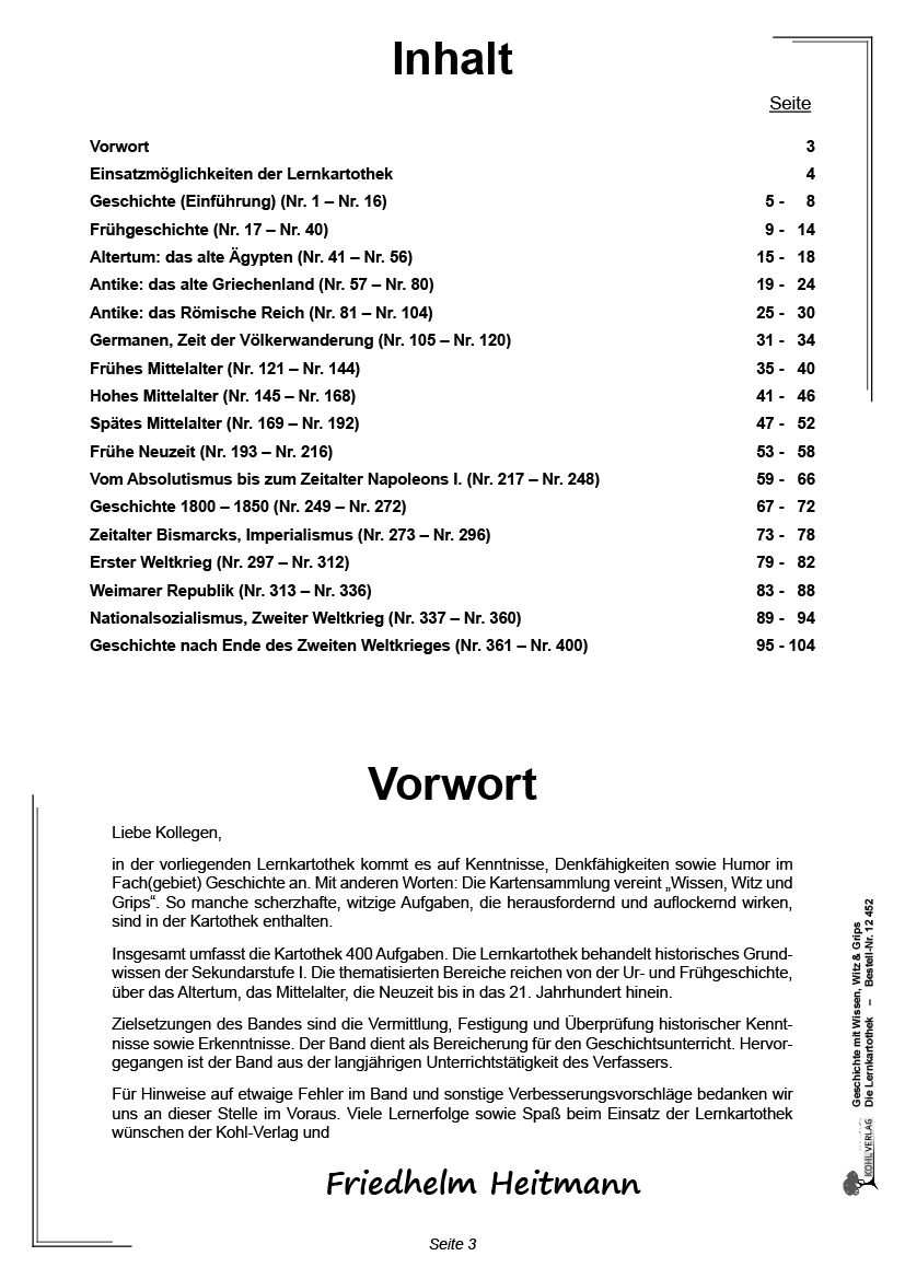 Geschichte mit Wissen, Witz & Grips  -  Die Lernkartothek