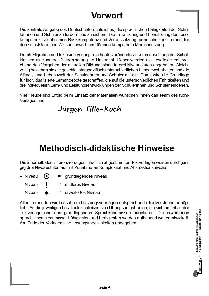 Lesetraining in drei Niveaustufen / Klasse 10