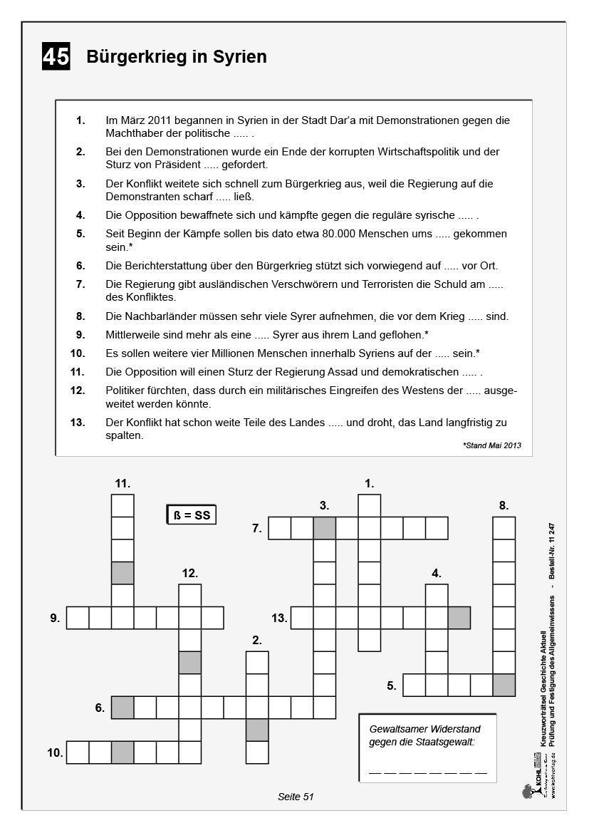 Kreuzworträtsel Geschichte / Von 1900 bis heute