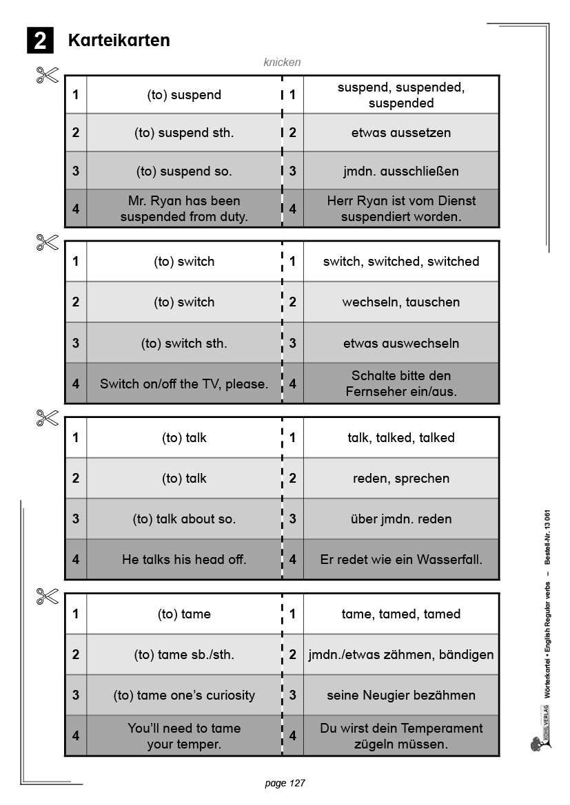 Wörterkartei Englisch / Regular verbs