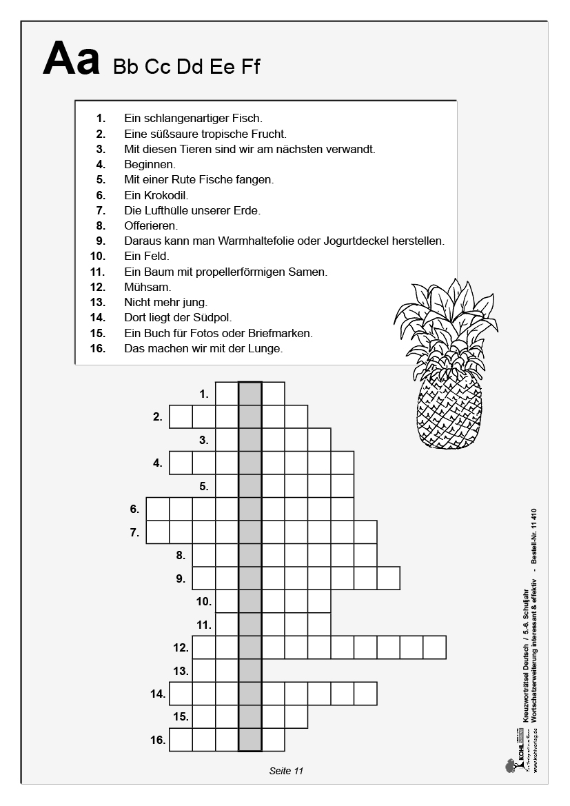 Kreuzworträtsel Deutsch / Klasse 5-6