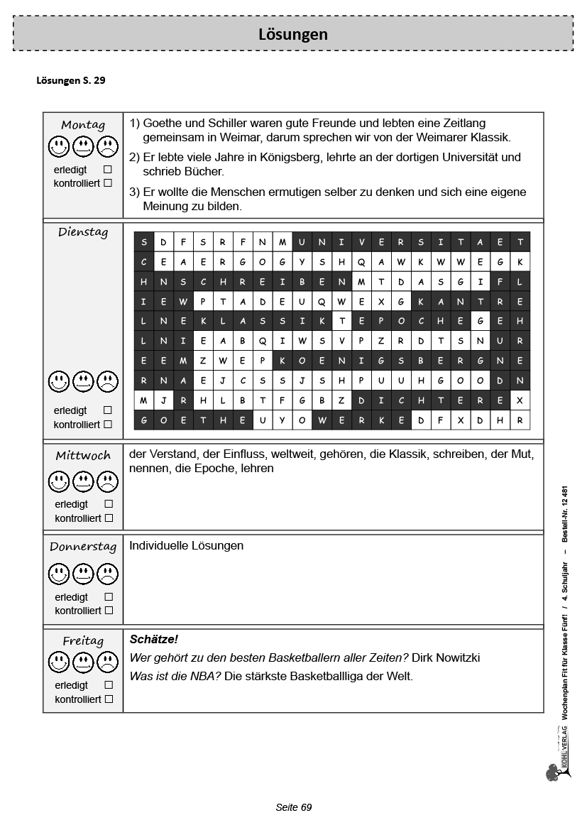 Wochenplan Deutschland