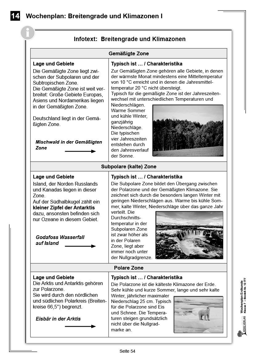 Wochenplan Erdkunde / Klasse 7