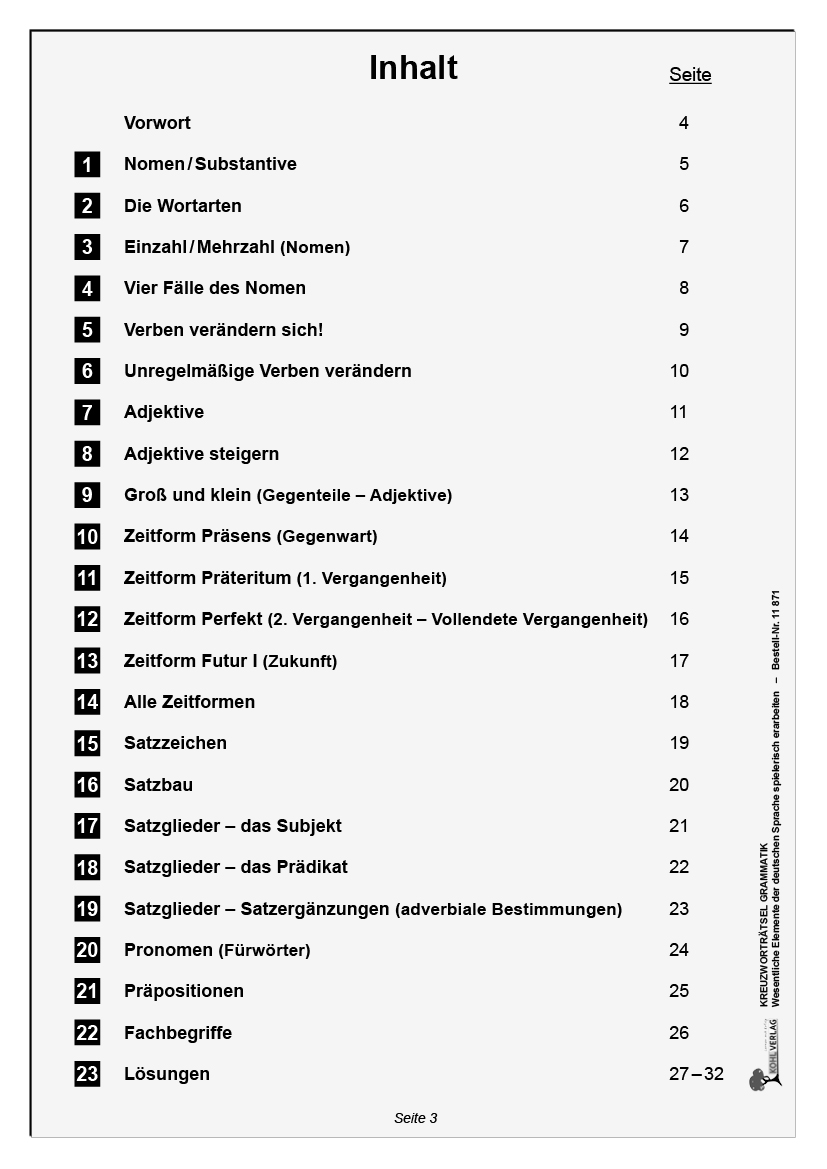 Kreuzworträtsel Grammatik