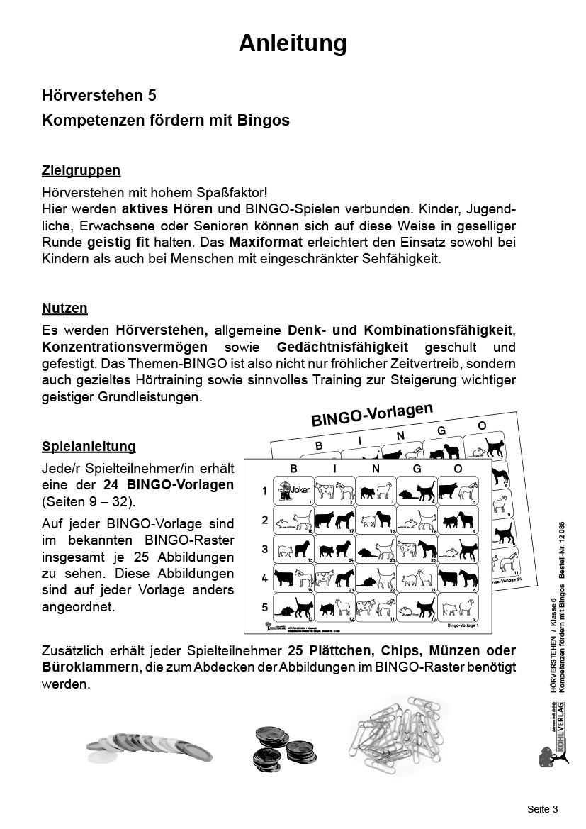 Hörverstehen-Bingo / Klasse 6