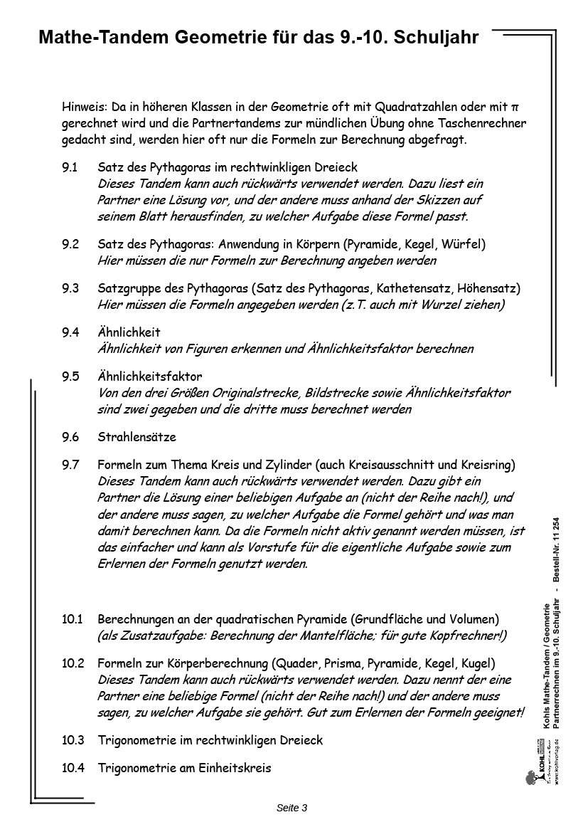 Kohls Mathe-Tandem Geometrie / Klasse 9-10