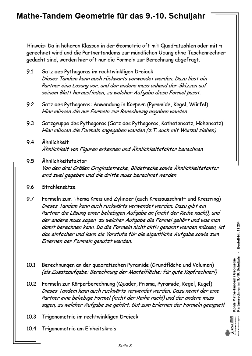 Kohls Mathe-Tandem Geometrie / Klasse 9-10