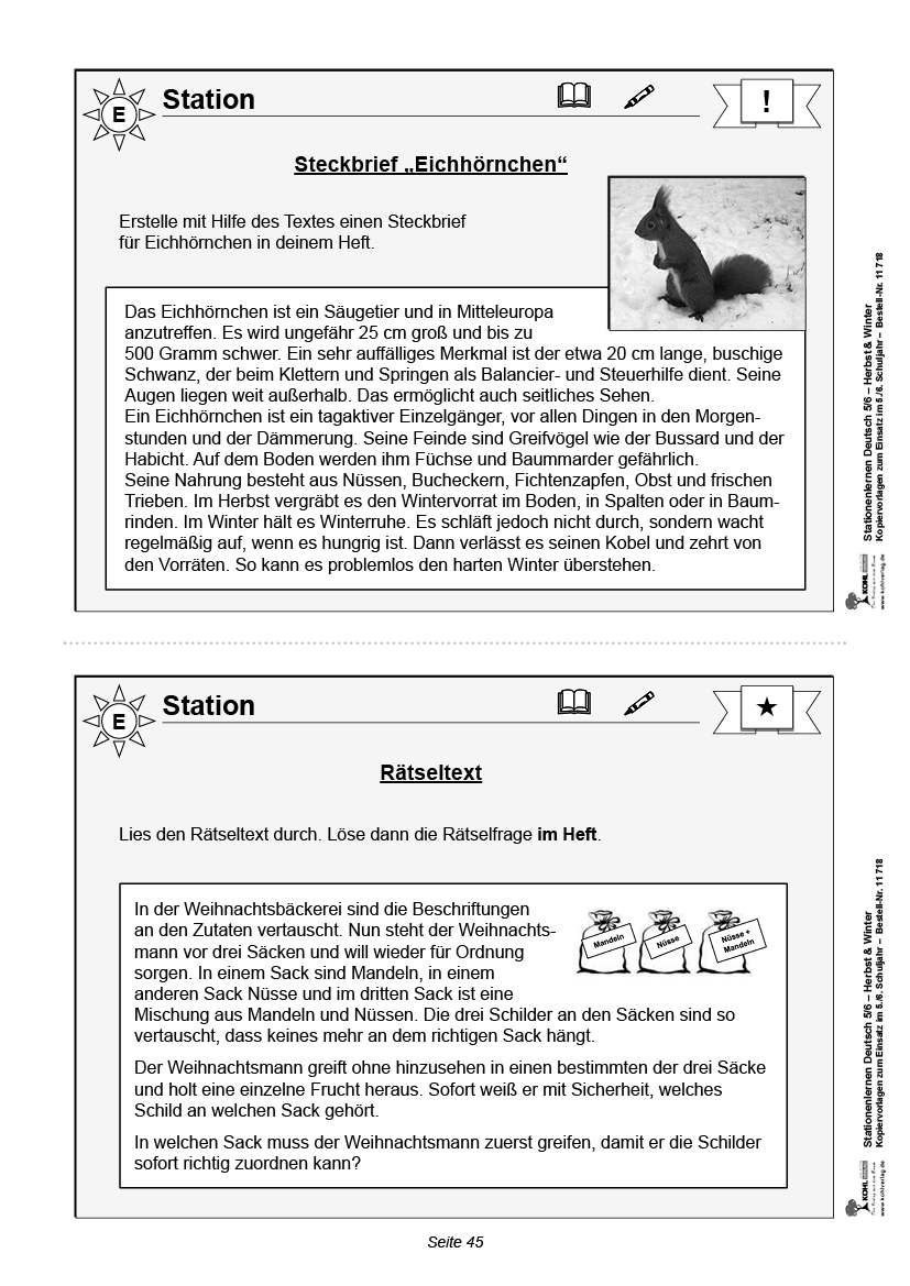 Stationenlernen Deutsch - Herbst & Winter / Klasse 5-6