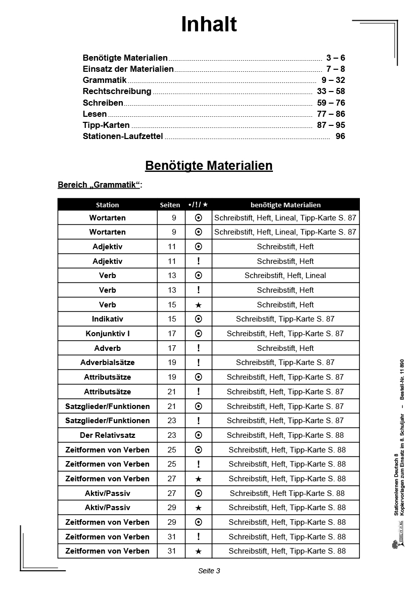 Stationenlernen Deutsch / Klasse 8