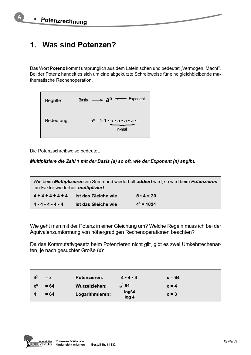 Potenzen & Wurzeln - ... kinderleicht erlernen