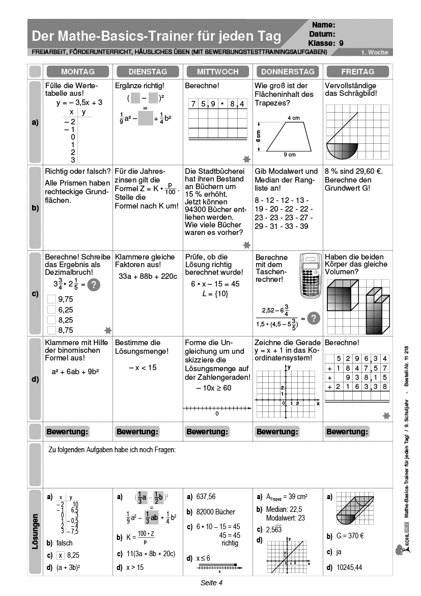 Mathe-Basics-Trainer / Klasse 9