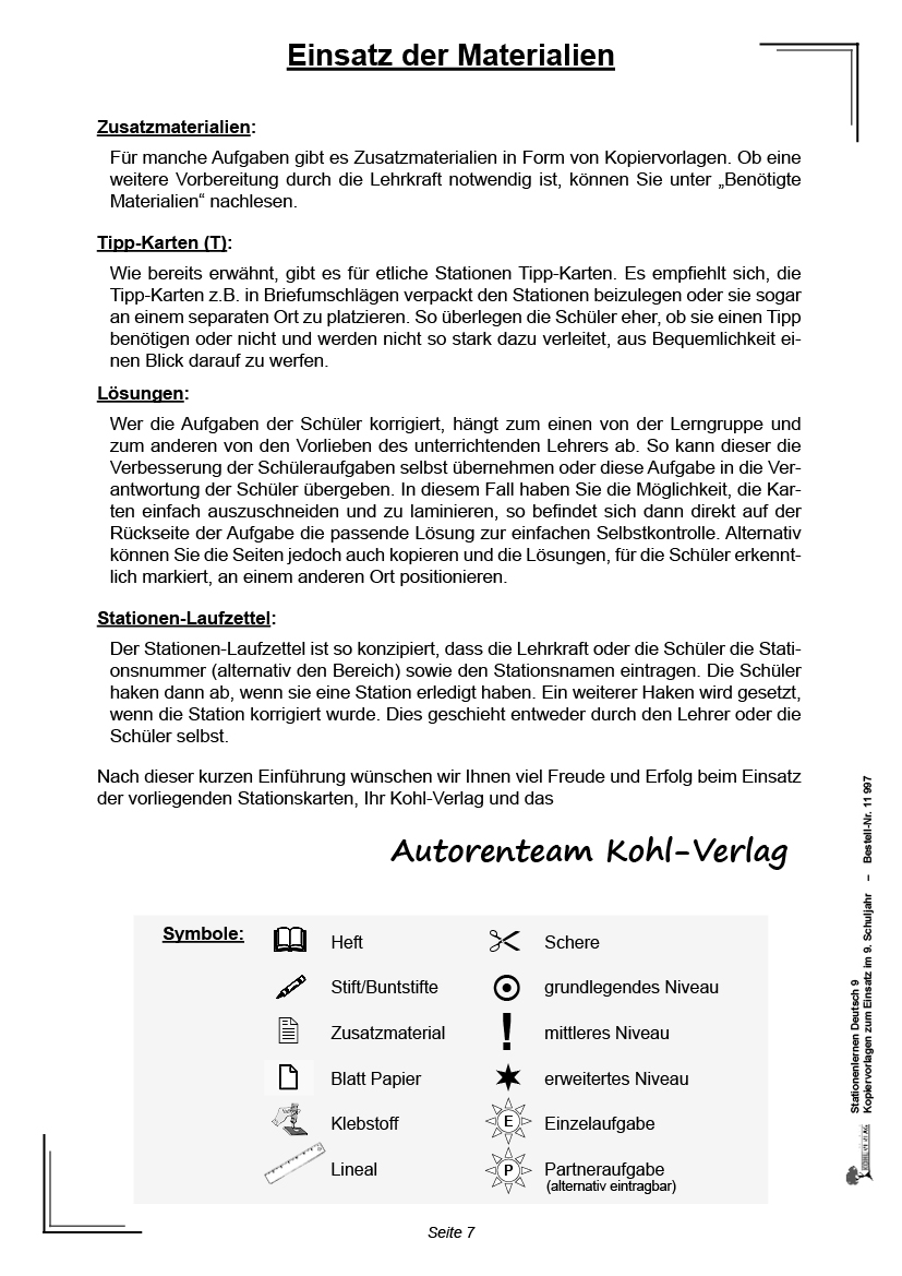 Stationenlernen Deutsch / Klasse 9