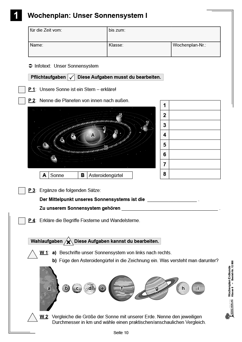 Wochenplan Erdkunde / Klasse 6