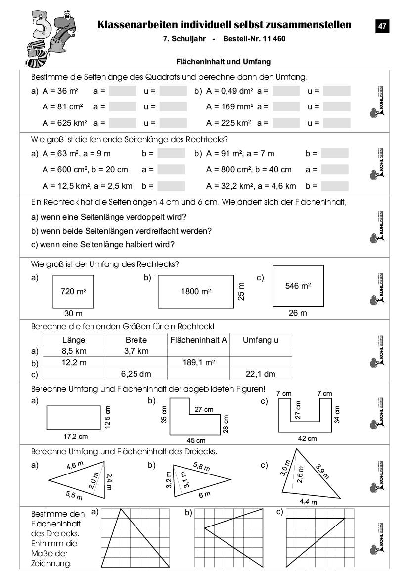 Klassenarbeiten MATHE / Klasse 7