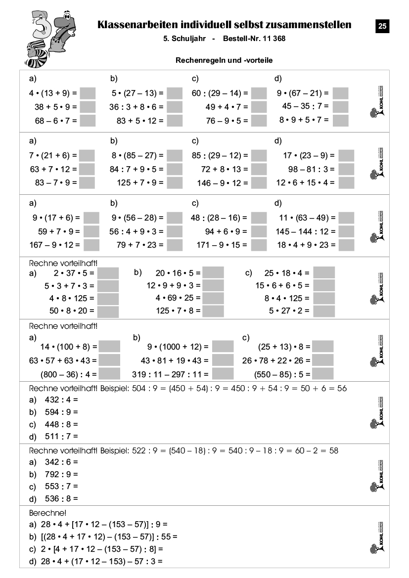 Klassenarbeiten MATHE / Klasse 5