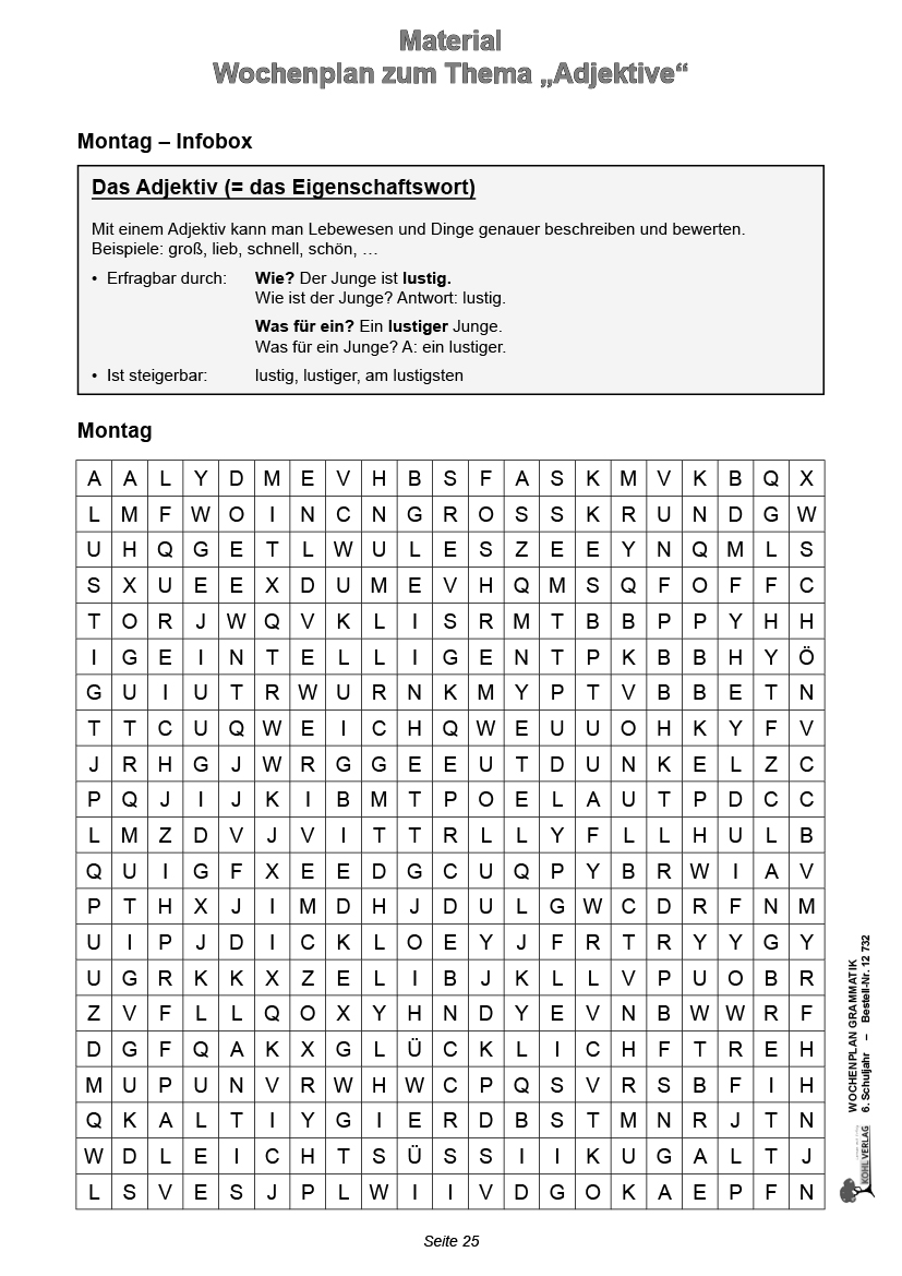 Wochenplan Grammatik / Klasse 6