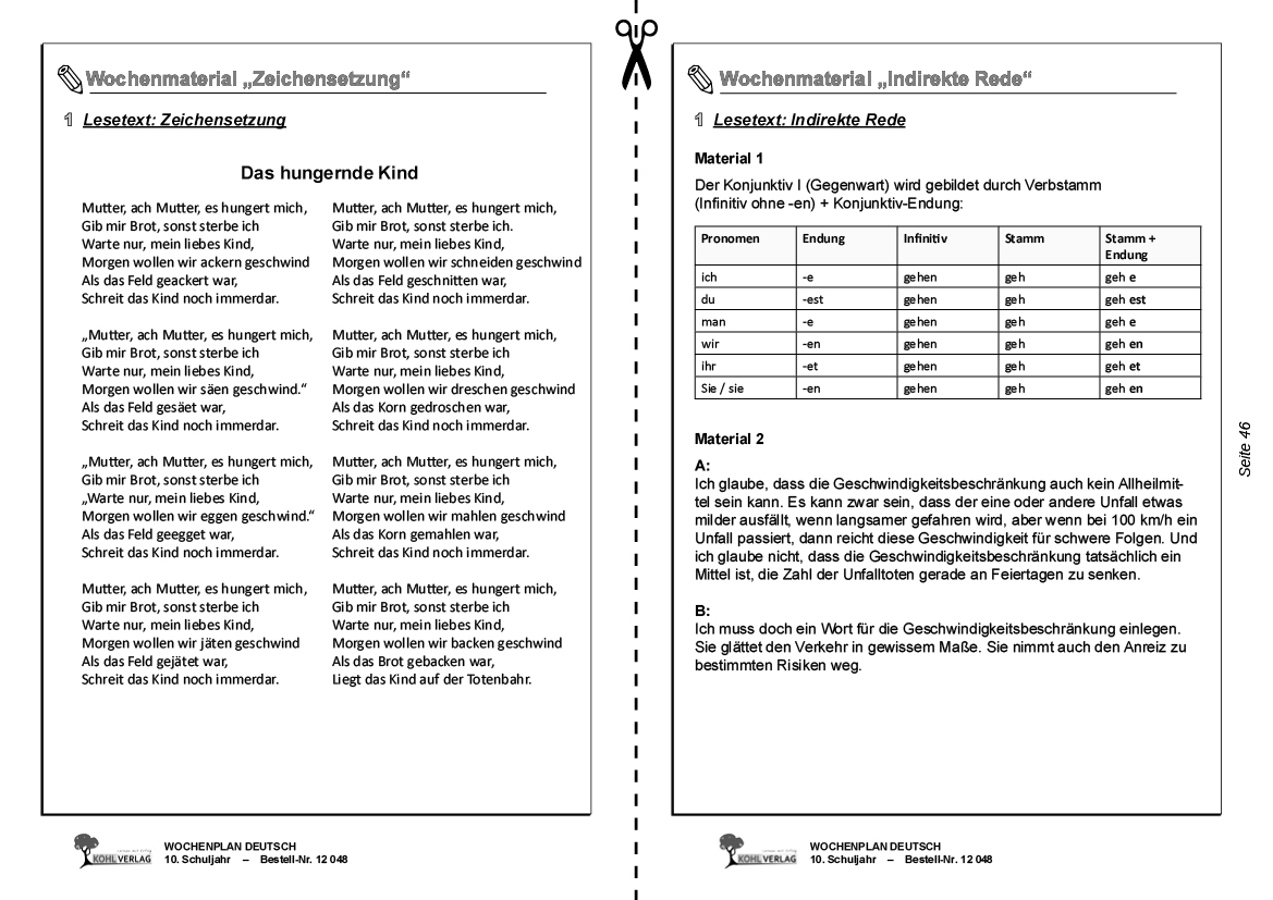 Wochenplan Deutsch / Klasse 10