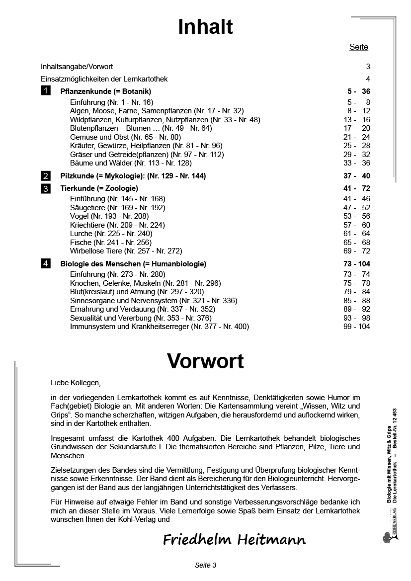 Biologie mit Wissen, Witz & Grips  -  Die Lernkartothek