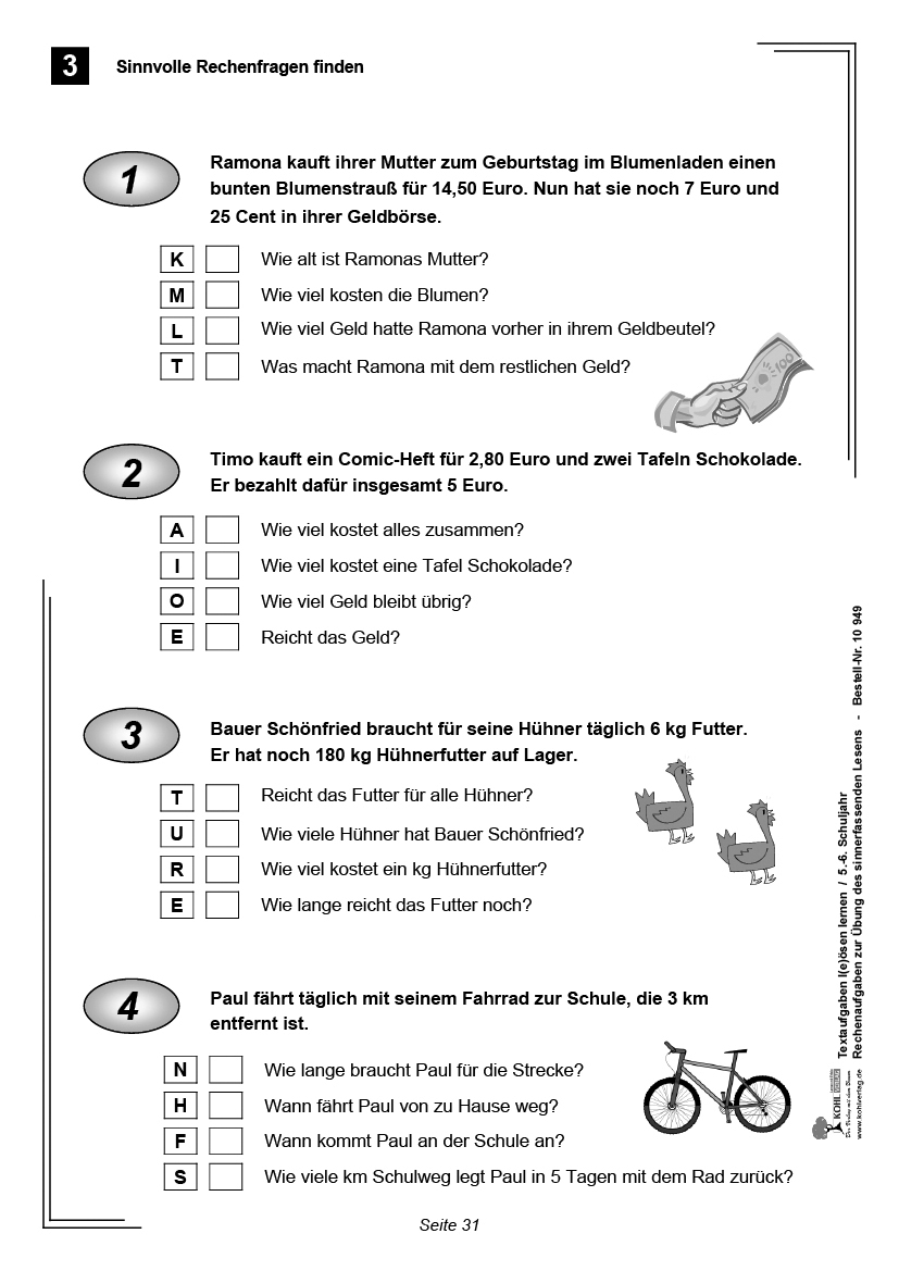 Textaufgaben lösen lernen / Klasse 5-6