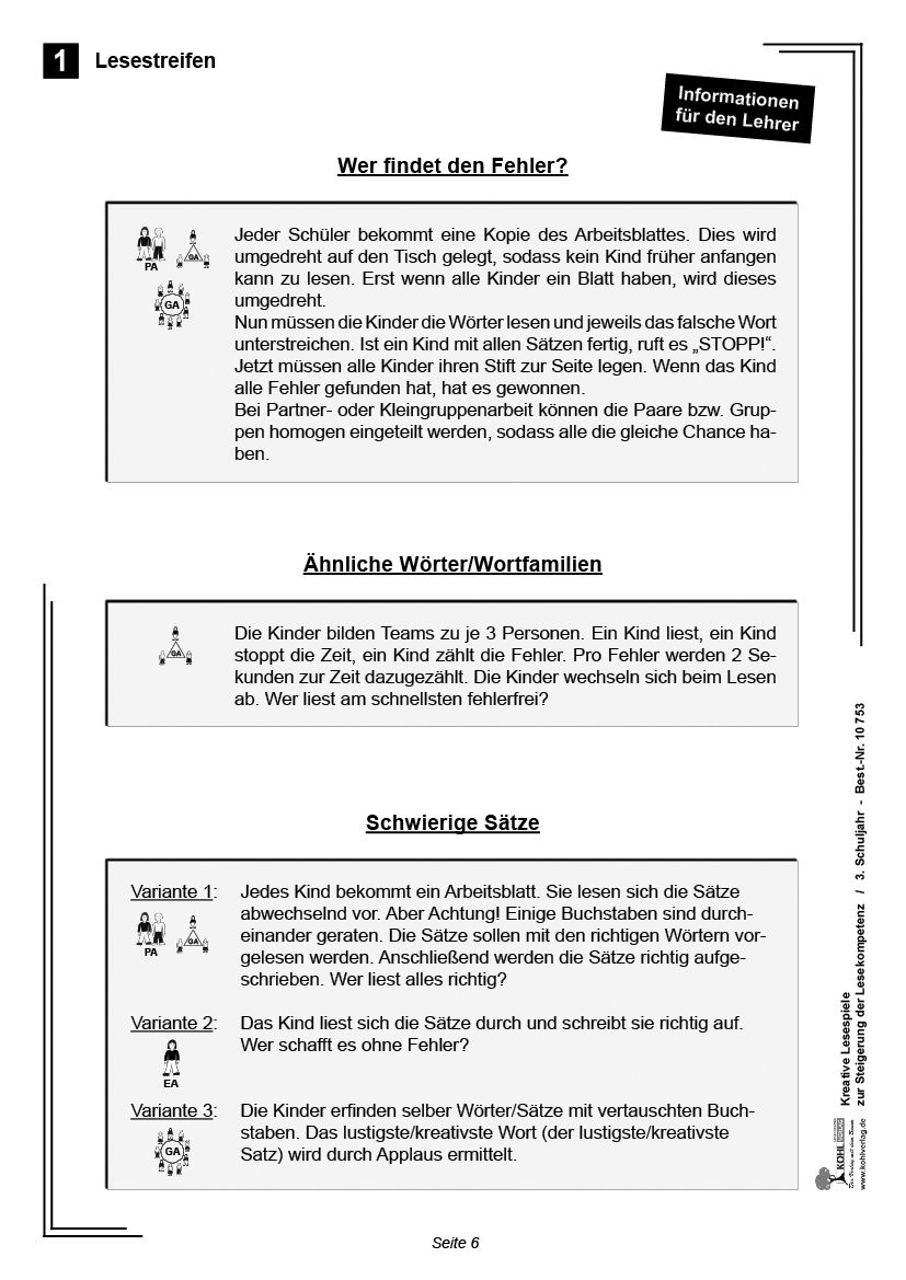Kreative Lesespiele / Klasse 3