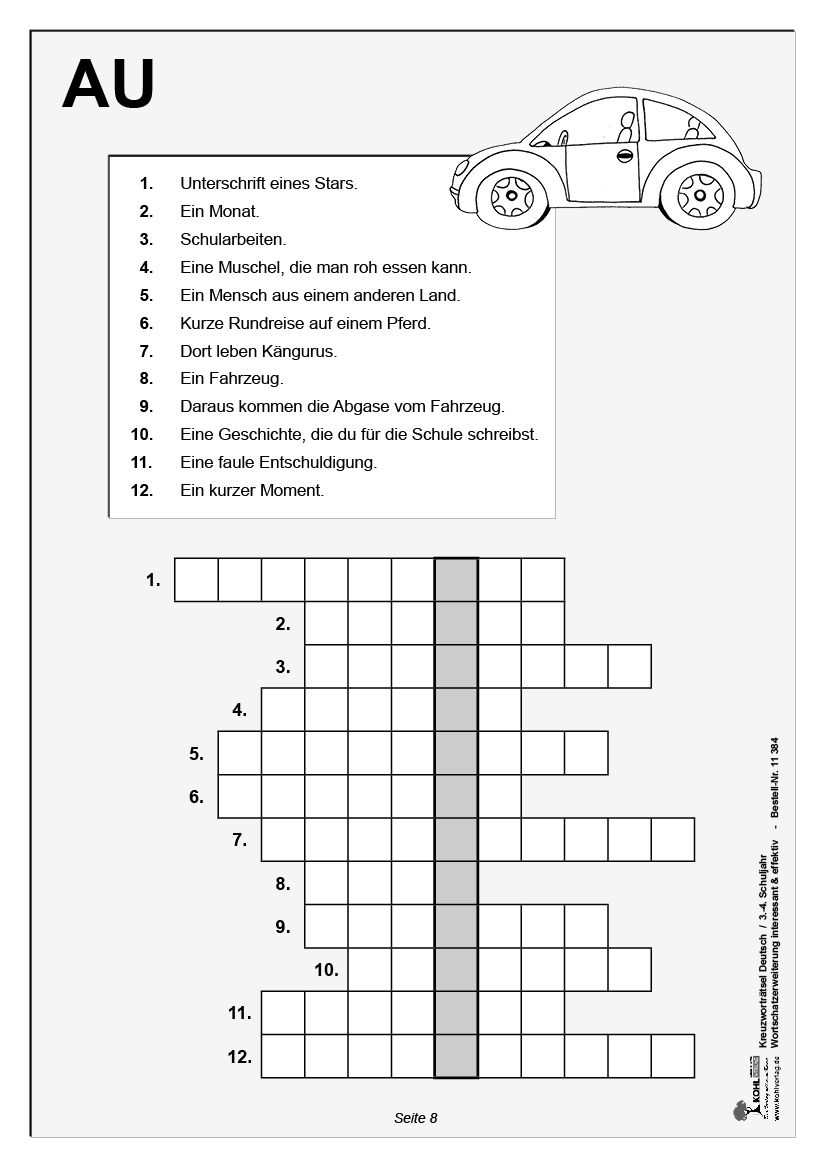 Kreuzworträtsel Deutsch / Klasse 3-4