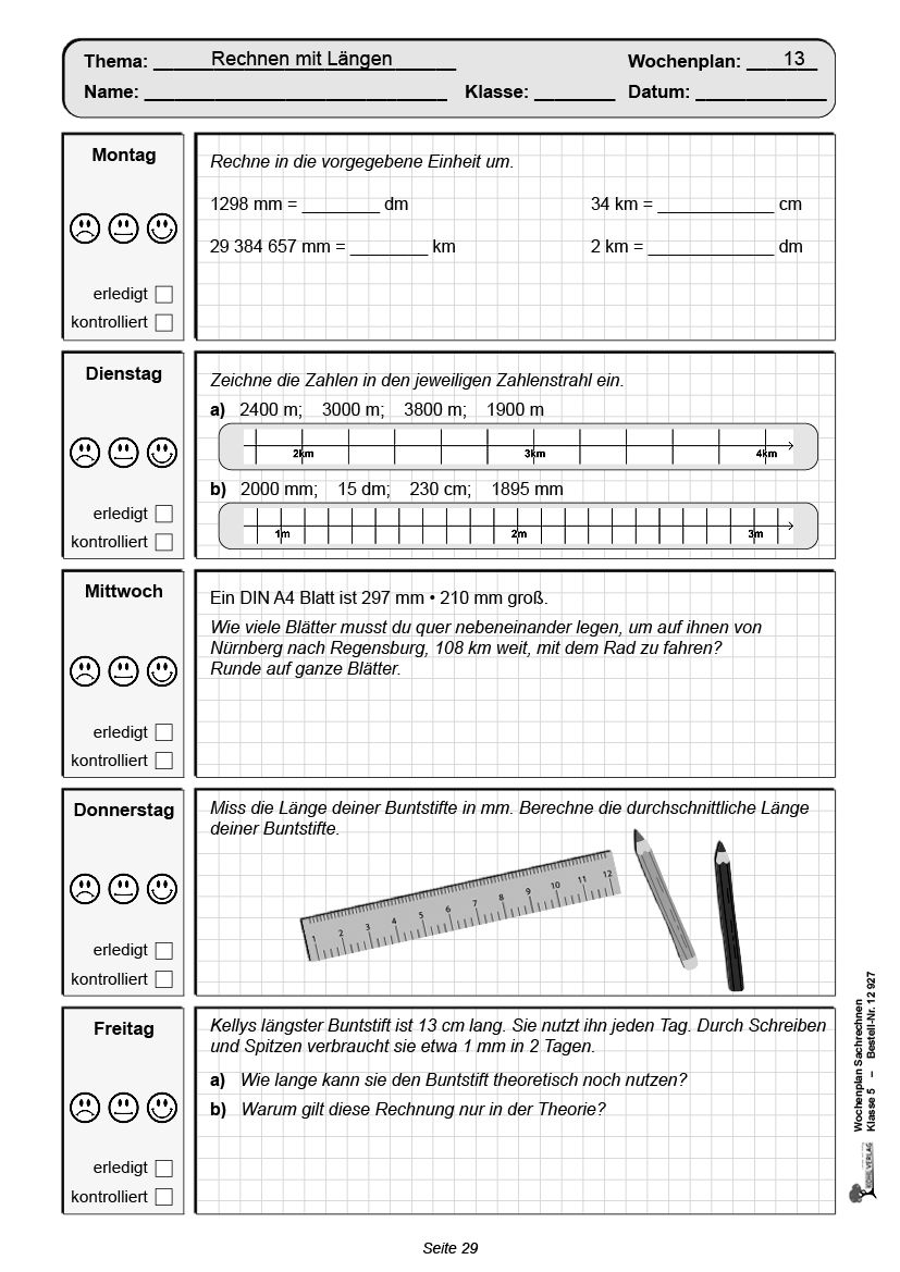 Wochenplan Sachrechnen / Klasse 5