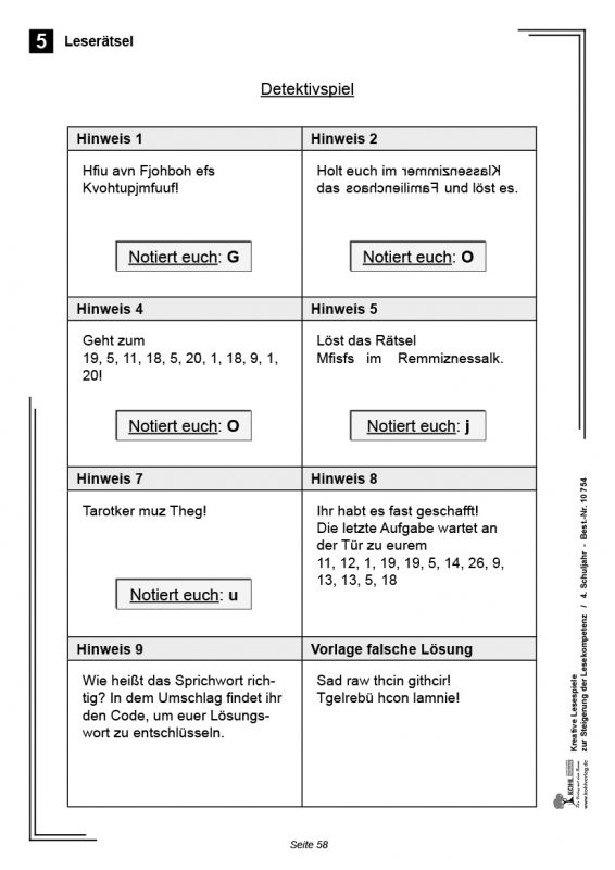 Kreative Lesespiele / Klasse 4