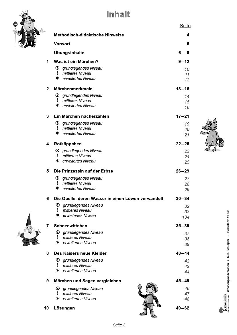 Wochenplan Märchen / Klasse 5-6