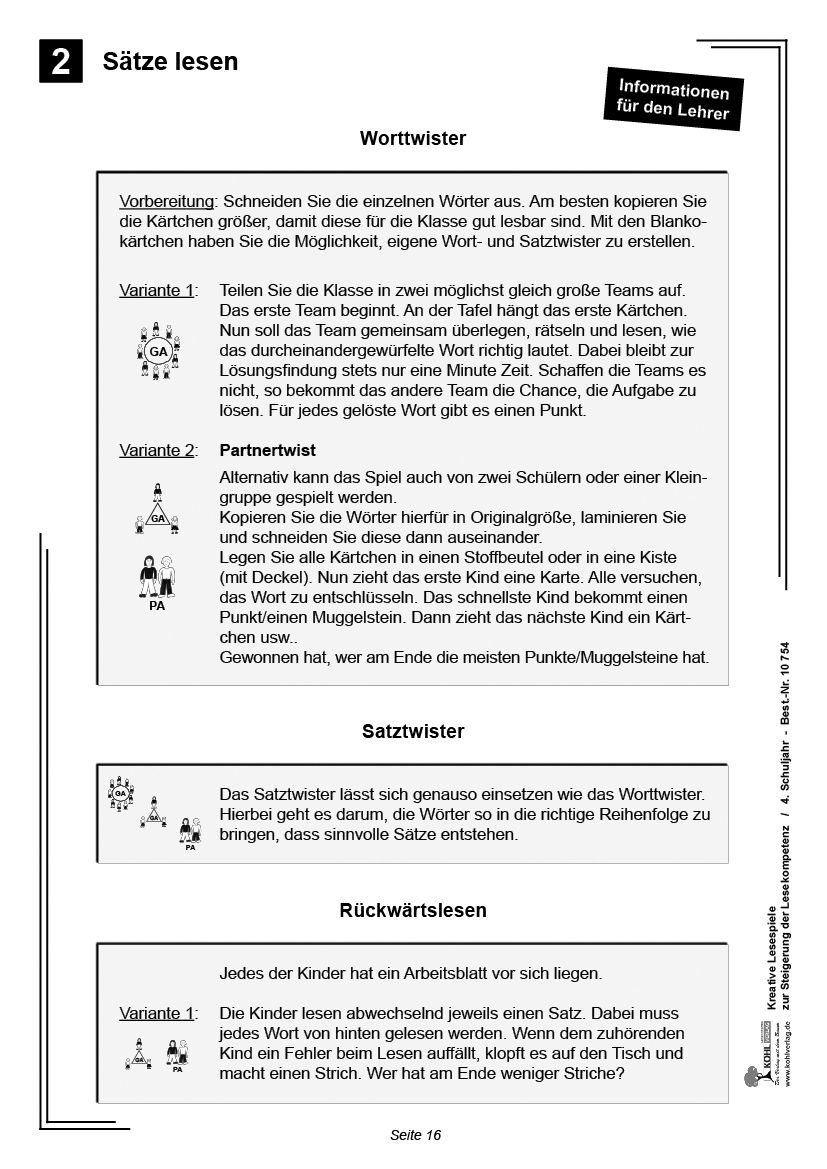 Kreative Lesespiele / Klasse 4