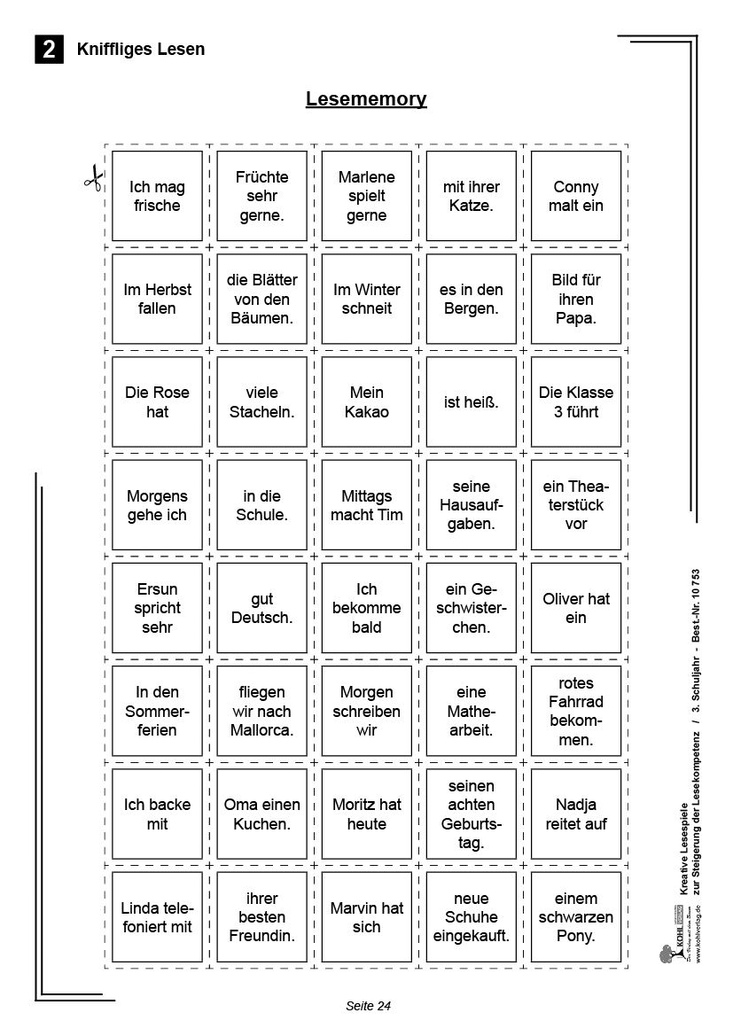 Kreative Lesespiele / Klasse 3