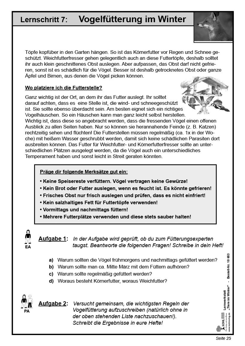 Lernwerkstatt Tiere im Winter