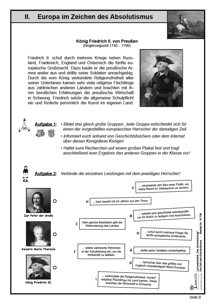 4 Säulen Absolutismus Arbeitsblatt Lösung Lernwerkstatt Der Sonnenkönig (Ludwig XIV.) - Die Zeit des Absolutismus
