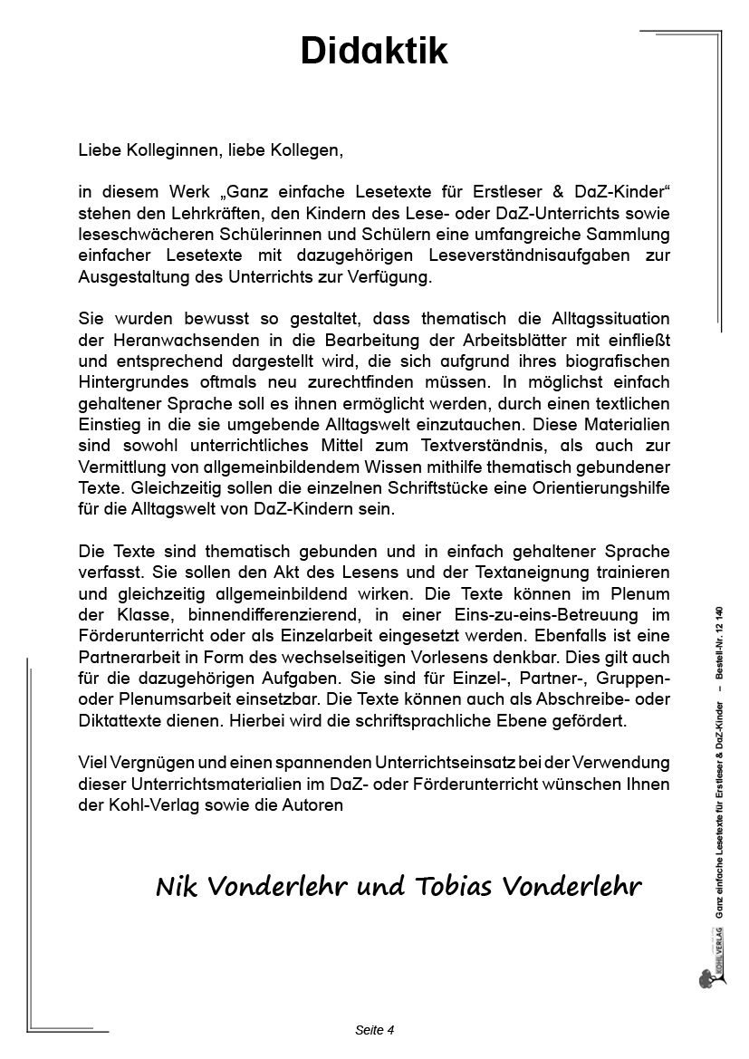 Ganz einfache Lesetexte für Erstleser und DaZ-Kinder