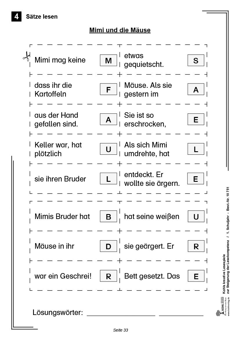 Kreative Lesespiele / Klasse 1