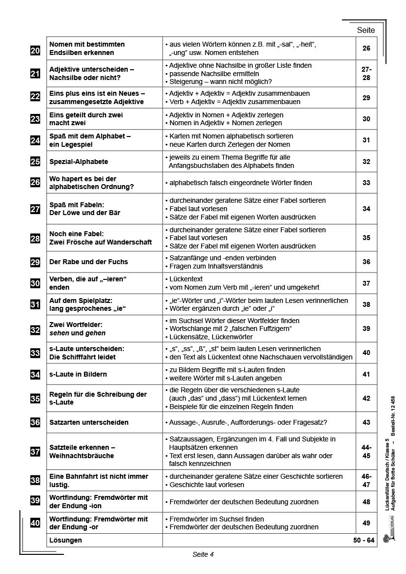 Lückenfüller Deutsch / Klasse 5 Aufgaben für flotte Schüler