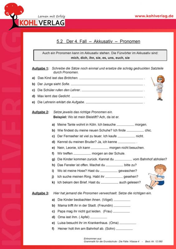Die 4 Fälle Übungen und Arbeitsblätter für die Grundschule