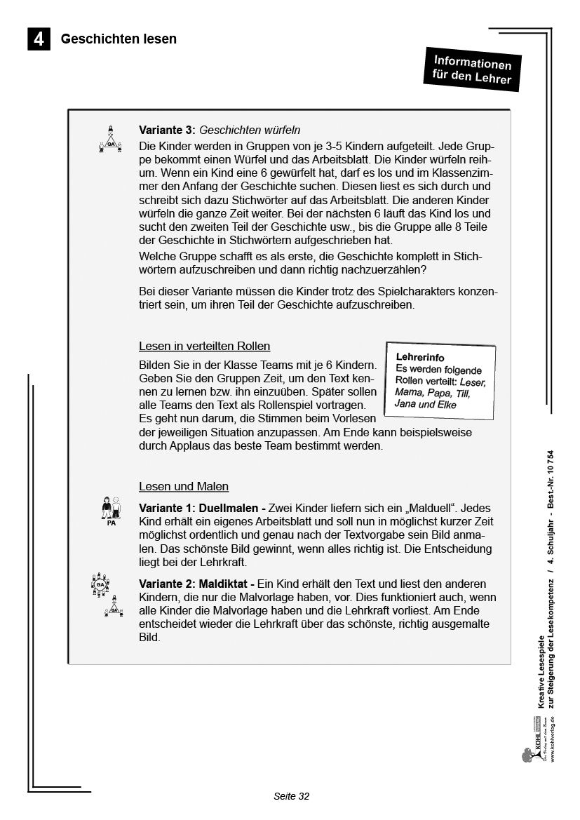 Kreative Lesespiele / Klasse 4