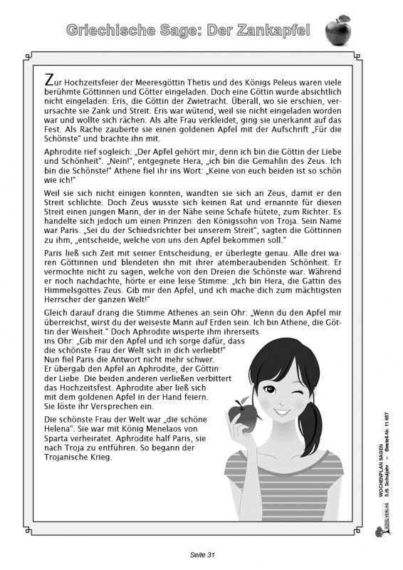 Wochenplan Sagen / Klasse 5-6