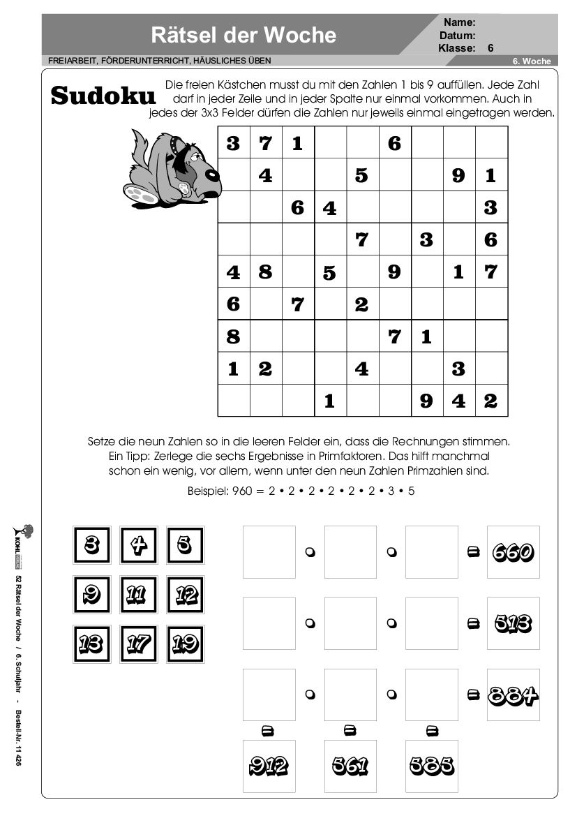 52 Rätsel der Woche / Klasse 6