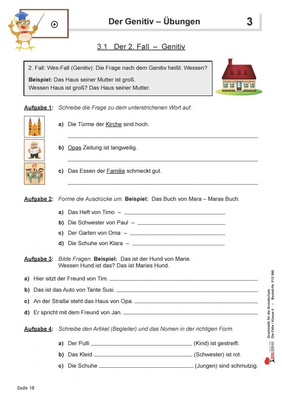 Grammatik 4 Klasse Arbeitsblätter Kostenlos Arbeitsblätter zum Thema Genitiv in der 4. Klasse