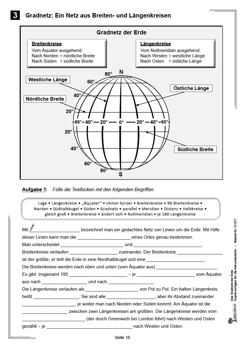 Gradnetz Der Erde Arbeitsblatt Pdf Kostenlos