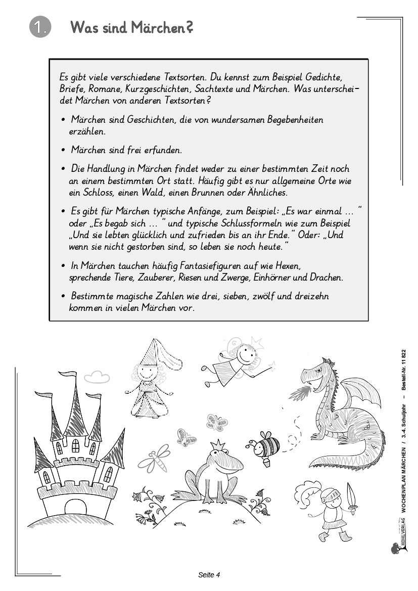 Wochenplan Märchen / Klasse 3-4