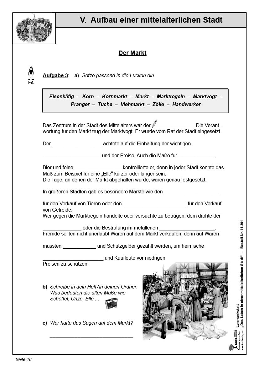 Leben Im Mittelalter Klasse 7 Lernwerkstatt Das Leben in einer mittelalterlichen Stadt - Ein